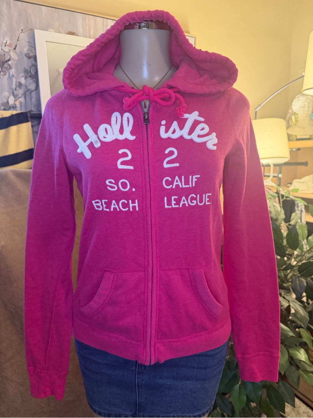 Hollister Pink Full-Zip Graphic Hoodie Jacket Size S